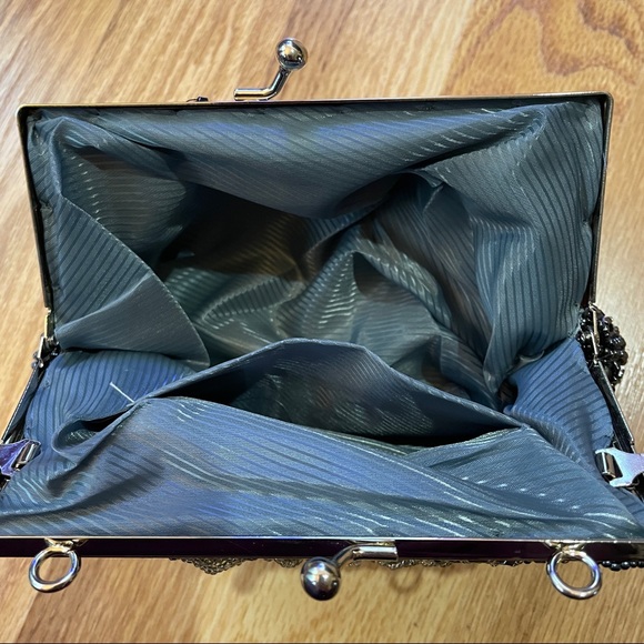 Vintage Beaded Clutch Purse Blue Grey Silver Lined EUC Loops for Strap - Picture 6 of 6